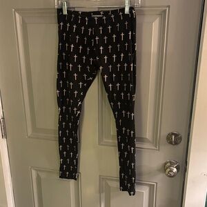 Charlotte Russe Black Leggings with White Crosses